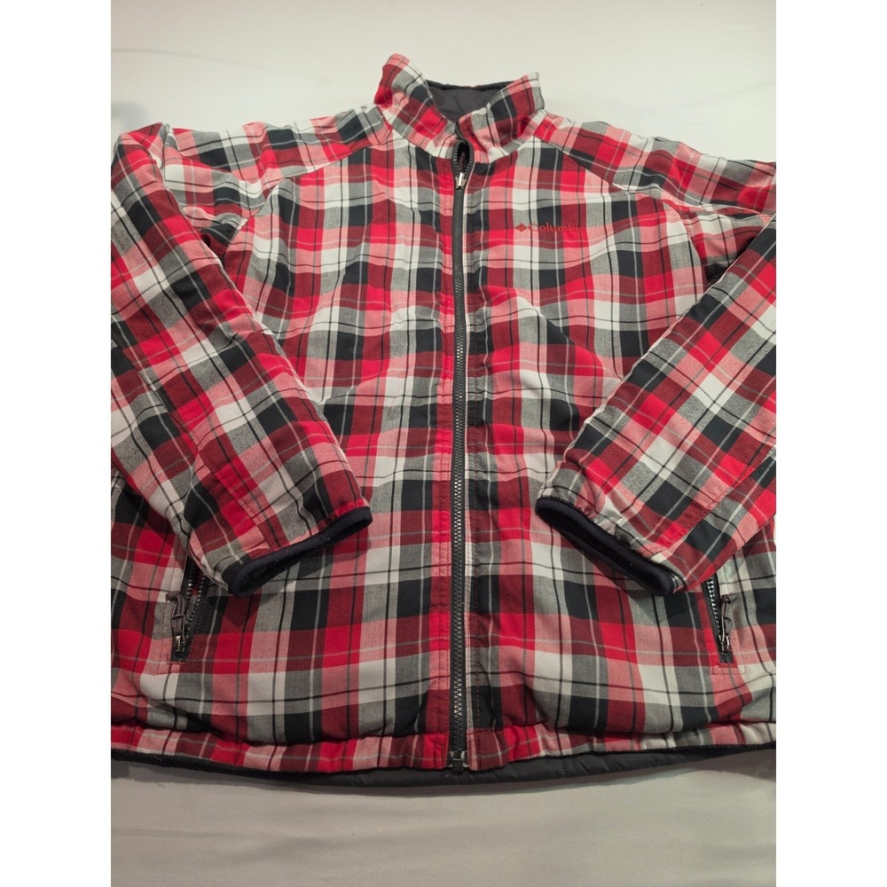 Columbia Reversible Jacket‎ Mens XL Red Plaid Black Quilted Full Zip Puffer Coat